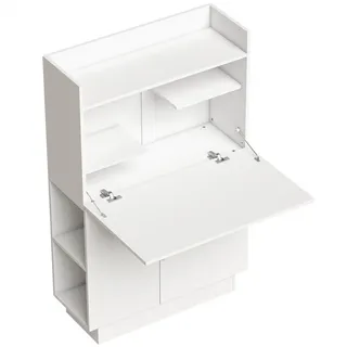 Homcom Schreibtisch mit klappbarer Tischplatte, Computertisch mit Regal, Schrank - weiß