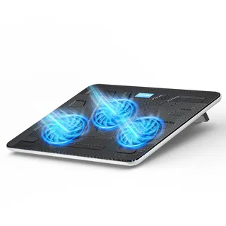 TECKNET Laptop Kühlpads, Laptop Kühler für 12-17 Zoll, Cooling Pad Notebook Cooler Ständer Kühlpad Kühlmatte, 2 USB-Ports, 3 Lüfter mit LEDs(Blau+Weiß)