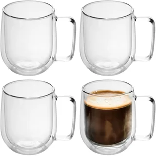 Intirilife 4x Doppelwandiges Thermo Glas Set in ml – Mundgeblasen isoliert für Latte Macchiato Teeglas Kaffeeglas