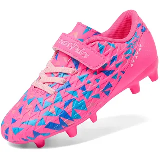 DREAM PAIRS Fußballschuhe für Jungen und Mädchen – Kinder Fußballschuhe für kleine und große Kinder für Rasenplatz weicher Naturrasen,Size 33.5,Pink/Königsblau,SDSO2307K - 33.5 EU