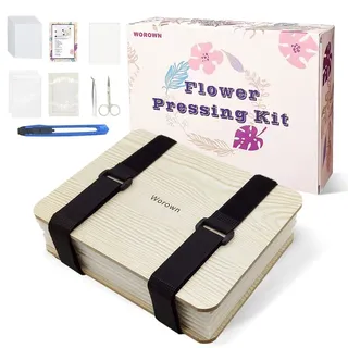 Worown Professionelles Blumenpresse-Set, Blattpresse, Pflanzenpresse, 16 x 21 cm 6 Schichten Nature Pressemappe inklusive Anleitung (Weiß)