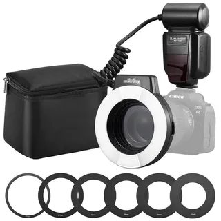 K&F CONCEPT TTL Ringblitz Makro Blitz Ring Blitzgeräte kompatibel mit Canon SLR/DSLR mit AF-Hilfslicht Adapterringe Leitzahl 14