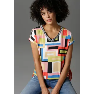 Aniston CASUAL T-Shirt, im Material- und Mustermix Aniston CASUAL schwarz-weiß-rosa-rot-blau-neongrün