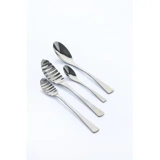 Frank Haasnoot Quenelle Löffel Set | 4-teilig mit Wellen-Design & Klassisch | Profi-Patisserie Werkzeug für Köche | Edelstahl Servierlöffel | Silber