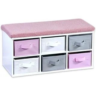 KESPER | Kinder-Sitzbank mit Sitzkissen, Material: FSC-zertifizierte Faserplatte, Maße: 68 x 29,5cm, H: 33cm, Farbe: weiß, grau, rosa | 17739 13