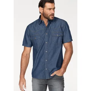 Jeanshemd ARIZONA, Herren, Gr. 49/50 (4XL), N-Gr, blau (blau stone), Jeans, Obermaterial: 100% Baumwolle, unifarben, Basic, normal normal, Hemden Jeanshemd, Kurzarm im Western Stil, Topseller