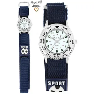 Pacific Time Quarzuhr Kinder Armbanduhr Fußball Stoffarmband Klettverschluß Lünette, Gratis Versand blau