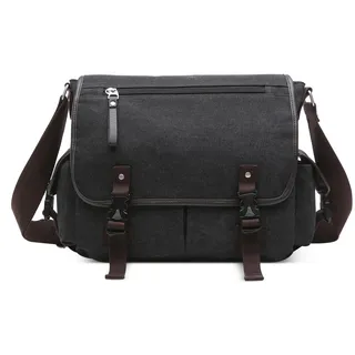 DEEVORCA Vintage Canvas Schultertasche Herren Messenger Bag für 17.3 zoll Laptop Mehrere Taschen Kuriertasche für Urlaub Lässig Geschäftsreise Täglich Leinwand Herren Umhängetasche Schwarz