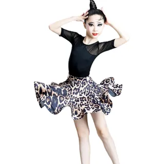 OTMYIGO Mädchen Latein Kleider Kurzarm Tanzen Gesellschaftstanz Kleid Tango Rock Standard Salsa Wettbewerb Partykleider,C,120