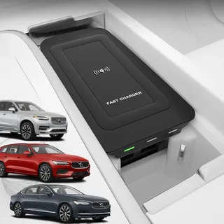 Singkin Kabelloses Ladegerät Auto für Volvo XC90 XC60 S90 S60 V90 V60 2017-2022 Hybrid-SPA-Zubehör, 15W Schnellladendes Handy-Ladegerät mit QC3.0-USB-Anschluss für iPhone Galaxy