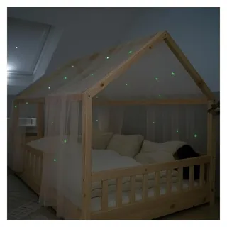 lilimaus Hausbett Himmel mit leuchtenden Sternen - Betthimmel Hausbett Deko - Geschenk Mädchen & Jungen - Himmelbett Vorhänge für 90x200 & 120x200 Kinderbetten - Leuchtsterne Kinderzimmer Deko