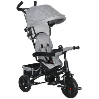 Homcom 6-in-1 Dreirad mit Schubstange, Kinderdreirad mit abnehmbarem Sonnendach, Laufrad mit 5-Punkt-Sicherheitsgurt, Korb, Getränkehalter, für 1-5 Jahre