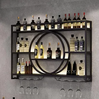 Modernes Wand-Weinregal Mit LED-Beleuchtung, Metall- Und Glas-Design Für Bar-Einheiten, Restaurants Und Zuhause, Vereint Elegante Präsentation Mit Hochwertiger Aufbewahrung(Black,55.1in/140cm)