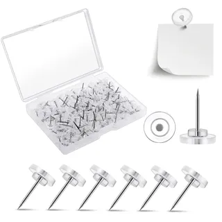 Redamancy 120 Stück Reiszwecken mit Kopf, Transparente Reißzwecken, 16mm Pinnadeln Heftzwecken Reiszwecknadeln Heftzwecken Weiß Reissnägel mit Aufbewahrungsbox für Pinnwand Büro Schule Zuhause