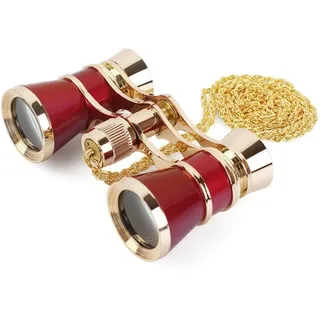 ANGEEK 3 x 25 Classic Foldable Opera Glasses Binoculars Metal Body with Chain Optical Lens Theater Telescope Retro Design Women Girls Gifts(Red)
