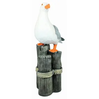 colourliving Gartenfigur Möwe auf Poller Deko Figur Möwe Möwenfigur, (Maritime Dekoration), 45 cm, sehr realistisch, handbemalt, in Holzschnitt Optik weiß