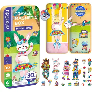 mierEdu Magnetspiel Box Musik & Tiere – Magnetspiel ab 3 Jahre, Lernspiel für unterwegs mit 2 Szenen & 37 Magneten – Montessori Spielzeug, Beschäftigung für Kinder im Auto, Flugzeug & Bahn