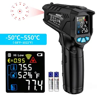 Infrarot Thermometer MESTEK Laser Thermometer Digital Temperaturmessgerät IR Pyrometer Gun -50°C ~ 550°C Berührungslos mit Farbe lcd Einstellbarer Emissionsgrad Küche Barbecue Gefrierschrank Industrie