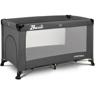 CARETERO TUR Basic Bed - Ideal für zu Hause und auf Reisen - Reisematratze - Komfortable Tasche - Für Kinder von 1 Monat bis 4 Jahre - 9kg - Tür mit Reißverschluss - 124x65x74 cm - Graphit