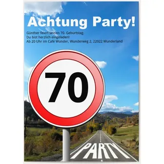 70. Geburtstag Einladungen Rot online gestalten und bestellen - Straßenschild | Wunderkarten.de