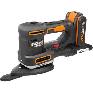 Worx WX820 Akku-Multischleifer – Schleifen ohne Staub – 5-in-1 Funktionen: Exzenter-, Fein-, Detail-, Konturen-, und Fingerschleifer – variable Geschwindigkeit – inkl. Akku & Ladegerät