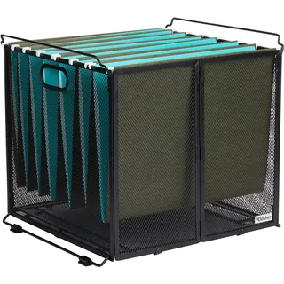 Dasher Products Hängeregistratur-Organizer A4 Größe, Hängeregistratur-Ordner-Box aus schwarzem Metallgeflecht, Dokumentenhalter für Hängemappen, Aktenrahmen, tragbarer Korb für Büro, Zuhause, Schule
