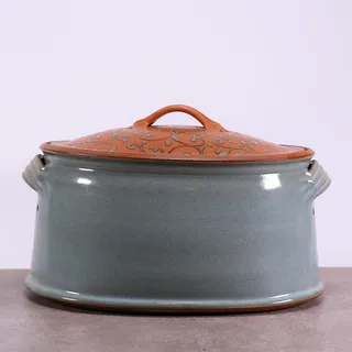 Palatina Werkstatt ® | von Hand gefertigter, glasierter Brottopf/Vorratstopf aus grauem Steingut (Brottopf groß)