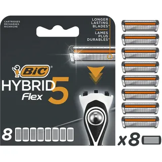 BIC Rasierklingen für Herren Rasierer Hybrid 5 Flex, 8er Nachfüllpack für den Nassrasierer mit 5 Titanium Klingen