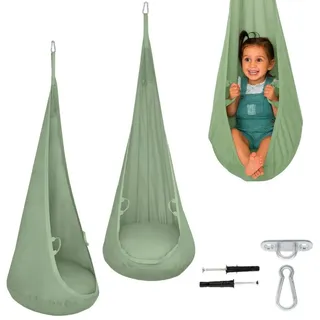 MAMOI® Hängehöhle für Kinder | Baumwoll-Hängesitz | Hängestuhl für Kinder mit Stoffgriffen | Indoor-Schaukel für Zuhause | 100% ECO - Grün