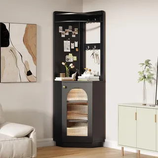 Merax LED Hochschrank Eckschrank Badschrank mit Staufach und Haken, verstellbare Einlegeböden, 45 x 45 x 166,6 cm – Ideal für Badezimmer, Flur, Küche und Wohnzimmer - Schwarz