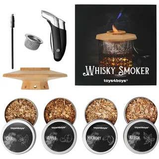 Toys4Boys Whisky Smoker Set - Premium Whiskey Smoker Kit with Wood Chips, Dome, Lighter and Cleaning Tools - Perfect Whisky Gift for Enhancing Flavour and Presentation (No Butan)