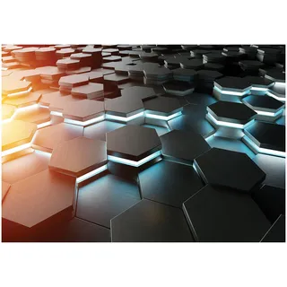 WallArena - Vlies Fototapete Kinderzimmer 416x254 cm Hexagon Geometrische Formen Gaming Jugendzimmer - Fototapeten Tapeten für Kinder Kindertapete - Vliestapete Wandtapete Tapete 3D Effekt