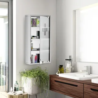 Medizinschrank Mit 3 Ablagen, 4 Ebenen, 30 X 12 X 60 Cm (l X B X H), Tür Aus Gehärtetem Glas, Kreuzsymbol, Gebürsteter Edelstahl