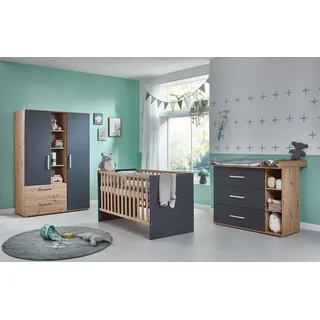 Arthur Berndt Babyzimmer-Komplettset »Babyzimmer-Set »Alessio« 3-teilig, Anthrazit mit Eiche Artisan Dekor« Set, schwarz