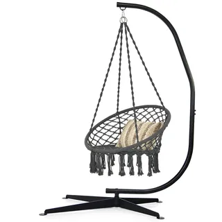 GIANTEX Halterung für Hängestuhl, robustes Metallgestell für Amache/Eierstuhl/Schaukelstuhl für Innen- und Außenbereich, Traglast 150 kg, 111 x 84 x 207 cm, Schwarz