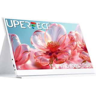 UPERFECT Portable Monitor 15.6" 1920×1080 FHD IPS Tragbarer Monitor Weiß mit Smart Cover & VESA | Ultradünn Minimalistisches Design & Effizientes Büro Zweitbildschirm für Laptop/PC/Spielkonsole