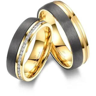 Partnerring MARRYA "Carbon Ringe Trauringe Eheringe Partnerringe" Gr. 50, schwarz (damen ring, schwarz, gold), Fingerringe, Damen, 50, Carbon