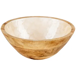 levandeo Schüssel 21cm Mango Holz Creme Perlmutt Emaille Schale Bowl Salatschüssel Deko - Braun