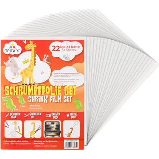 Tritart - Schrumpffolie I 22 Schrumpffolien I Schrumpffolie zum Basteln für Kinder & Erwachsene I Schrumpffolie bedruckbar I Schrumpffolie transparent I Schrumpffolie basteln I DIN A4