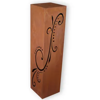 Rostikal Blumensäule Didra aus Edelrost 25 x 25 x 100 cm – Handgefertigte Rost Metall Gartendekoration – Stilvolles Ornament Design für Wohn und Gartendeko