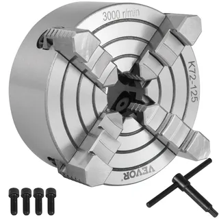 Vevor K72-125 Drehfutter 5 Zoll 4-Backen, Drehfutter unabhängige umkehrbare Backe, Metalldrehfutter Drehmaschinenzubehör, für Drehmaschinen