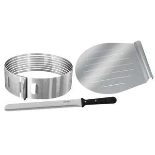 Zenker Tortenboden-Schneidhilfe-Set – Inkl. Konditormesser & Kuchen-Retter, Edelstahl, Ø26/28 cm, Silber