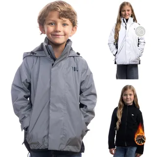 Valkental 3in1 Smart Jacket - Reflektierende Jacke mit Fleece Zipp-In | Mädchen grau 116-122