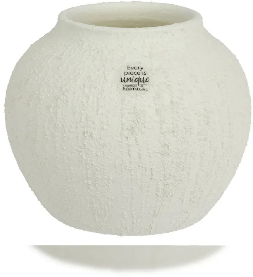 Decoris Vase aus Terrakotta 20x16cm kugeliges Design raue Optik recycelt und Handgearbeitet Tischvase Wohnzimmer Deko Keramik Vase Modern Pflanzenvase Weiß