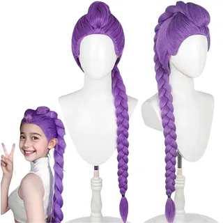Kpop Hunters Rumi Perücke – Anime Cosplay Kostüm Wig für Kinder und Erwachsene, Lila Zöpfe, DemonHunter Karneval & Halloween Verkleidung, K-Pop Idol Style Haarteil
