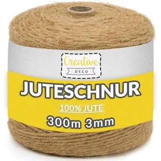 Creative Deco 300m Juteschnur Natur Braun | 985 Fuß | 2-3 mm Dicke 3-Lagig | Jutekordel Jutegarn Hanfschnur Juteband Paketband Stark | Jute Schnur Kordel Seil Für Dekoration, DIY Handwerk, Verpackung