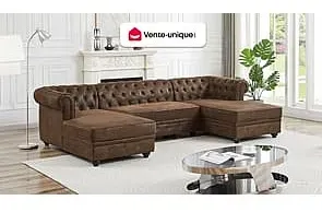 Wohnlandschaft - Mikrofaser - Vintage-Leder-Optik - CHESTERFIELD