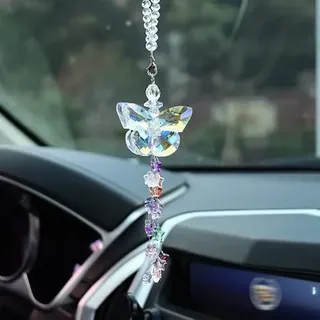 Auto Rückspiegel Ornament,Schmetterling Bling Kristall Auto Anhänger Auto Hängende Anhänger Auto-Dekorationen Charm Auto Rückspiegel Innenraum Dekoration Zubehör für Frauen & Männer