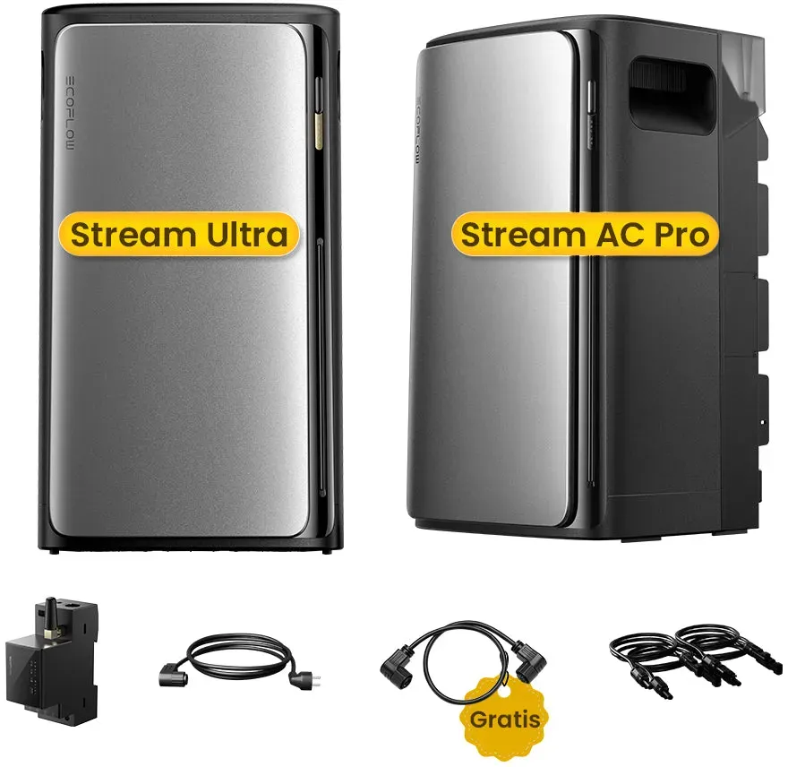 EcoFlow Stream Ultra, All-in-One Speicher für Balkonkraftwerke, by Powerness - Stream Ultra + Stream AC Pro | 3840Wh / 1 x Smart Meter / Selbstabholung