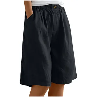 Bermuda Shorts Damen Knielang, Kurze Hose Damen Sommer,Freizeithose Damen Kurz Caprihose High Waist Shorts mit Knöpfe Strandshorts Bequem Relaxhose mit Tasche Lockere Damenshorts Gutschein Angebote - L